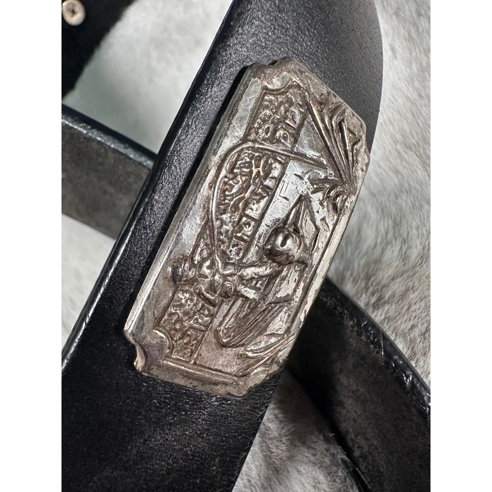 CP Shipley Belt Mens 34 Oil Tanned Harness Leather Concho Western Silver Plaques